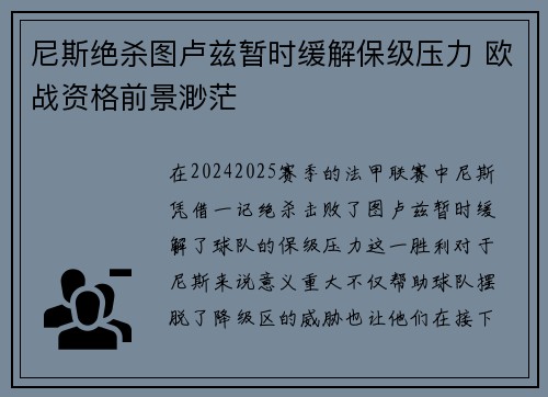 尼斯绝杀图卢兹暂时缓解保级压力 欧战资格前景渺茫