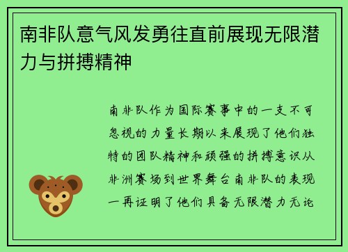 南非队意气风发勇往直前展现无限潜力与拼搏精神